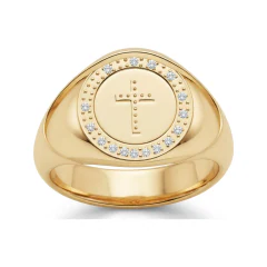 0.23 CTTW Mens Cross Signet Ring | Micro-Pave in 10K Yellow Gold thumbnail 3