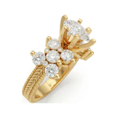 2.42 CTTW Pear Accented Solitaire Cluster Ring in 10K Yellow Gold thumbnail 2