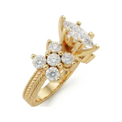 2.42 CTTW Marquise Cluster Engagement Ring | Prong-Set Ring in 10K Yellow Gold thumbnail 2