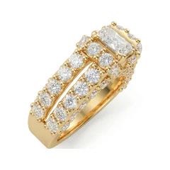 3.34 CTTW Radiant Cut Solitaire Engagement Ring, Pave Split Shank in 10K Yellow Gold thumbnail 2