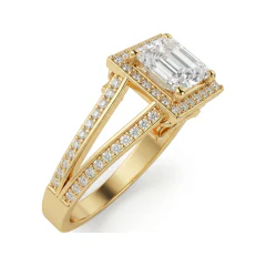 1.64 CTTW Princess Halo Engagement Ring | Pave Split Shank in 10K Yellow Gold thumbnail 2