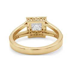1.64 CTTW Princess Halo Engagement Ring | Pave Split Shank in 10K Yellow Gold thumbnail 3
