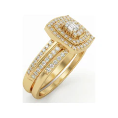 0.55 CTTW Cushion Halo Pave Cluster Bridal Set in 10K Yellow Gold thumbnail 2