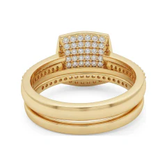 0.55 CTTW Cushion Halo Pave Cluster Bridal Set in 10K Yellow Gold thumbnail 3