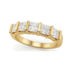 1.34 CTTW Five-Stone Emerald & Princess Channel-Set Wedding Band in 14K Yellow Gold thumbnail 1