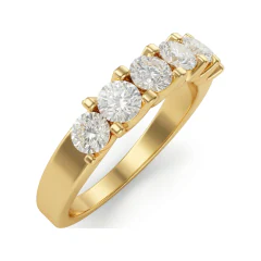 0.84 CTTW Five-Stone Shared Prong Wedding Band in 14K Yellow Gold thumbnail 2