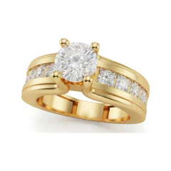 3.11 CTTW Mens Wide Band Solitaire Ring with Channel Baguettes in 10K Yellow Gold thumbnail 1