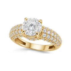 2.27 CTTW Cathedral Solitaire Engagement Ring with French Pave Shank in 10K Yellow Gold thumbnail 1