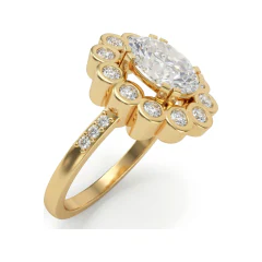 1.39 CTTW Oval Halo Engagement Ring with Flower Cluster Accents in 10K Yellow Gold thumbnail 2