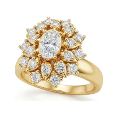 0.83 CTTW Oval Colored Stone Ring with Floral Diamond Halo in 10K Yellow Gold thumbnail 1