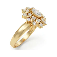0.83 CTTW Oval Colored Stone Ring with Floral Diamond Halo in 10K Yellow Gold thumbnail 2