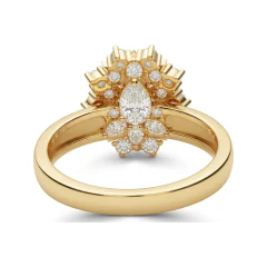 0.83 CTTW Oval Colored Stone Ring with Floral Diamond Halo in 10K Yellow Gold thumbnail 3