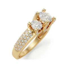 1.59 CTTW Three-Stone Cathedral Engagement Ring, Multi-Row Pave in 10K Yellow Gold thumbnail 2