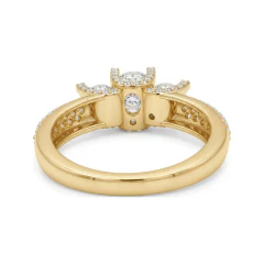 1.59 CTTW Three-Stone Cathedral Engagement Ring, Multi-Row Pave in 10K Yellow Gold thumbnail 3