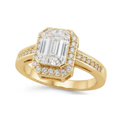 1.53 CTTW Emerald-Cut Colored Stone Halo Cathedral Ring in 10K Yellow Gold thumbnail 1