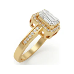 1.53 CTTW Emerald-Cut Colored Stone Halo Cathedral Ring in 10K Yellow Gold thumbnail 2