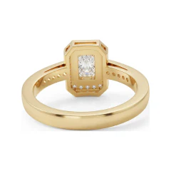 1.53 CTTW Emerald-Cut Colored Stone Halo Cathedral Ring in 10K Yellow Gold thumbnail 3