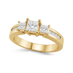 0.63 CTTW Princess Three-Stone Ring with Channel Accents in 10K Yellow Gold thumbnail 1