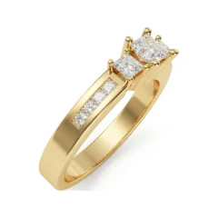 0.63 CTTW Princess Three-Stone Ring with Channel Accents in 10K Yellow Gold thumbnail 2
