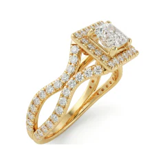 0.64 CTTW Princess-Cut Halo Ring with Pave Shoulders in 10K Yellow Gold thumbnail 2