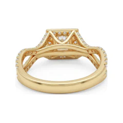 0.64 CTTW Princess-Cut Halo Ring with Pave Shoulders in 10K Yellow Gold thumbnail 3