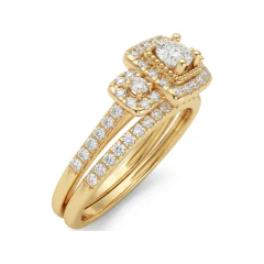 0.55 CTTW Halo Split Shank Bridal Set | Pave Engagement Ring in 10K Yellow Gold thumbnail 2