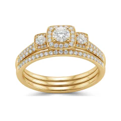 0.55 CTTW Halo Split Shank Bridal Set | Pave Engagement Ring in 10K Yellow Gold thumbnail 3