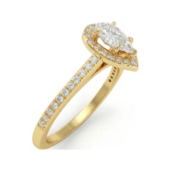 0.58 CTTW Pear Halo Engagement Ring with Pave Shoulders in 10K Yellow Gold thumbnail 2