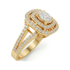 1.44 CTTW Double Halo Engagement Ring with Filigree Pave Split Shank in 10K Yellow Gold thumbnail 2