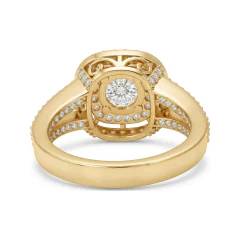 1.44 CTTW Double Halo Engagement Ring with Filigree Pave Split Shank in 10K Yellow Gold thumbnail 3