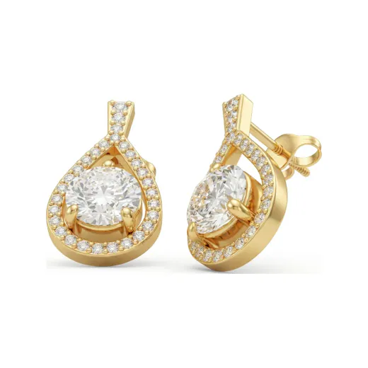 2.69 CTTW Round Lab Grown Diamond Teardrop Halo Ribbon Earrings | Micro-Pave