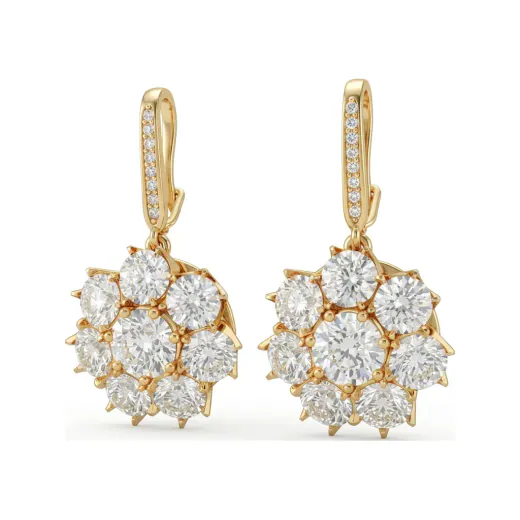 4.55 CTTW Lab Grown Diamond Flower Cluster Leverback Drop Earrings Dangles