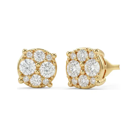 0.94 CTTW Lab Grown Diamond Round Pave Cluster Studs | Everyday Sparkle