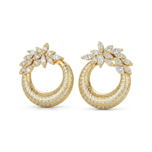 2.9 CTTW Marquise Lab Grown Diamond Floral Circle Earrings | Pave Crescent