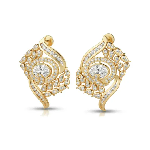 2.73 CTTW Oval Lab Grown Diamond Paisley Swirl Earrings | Micro-Pave