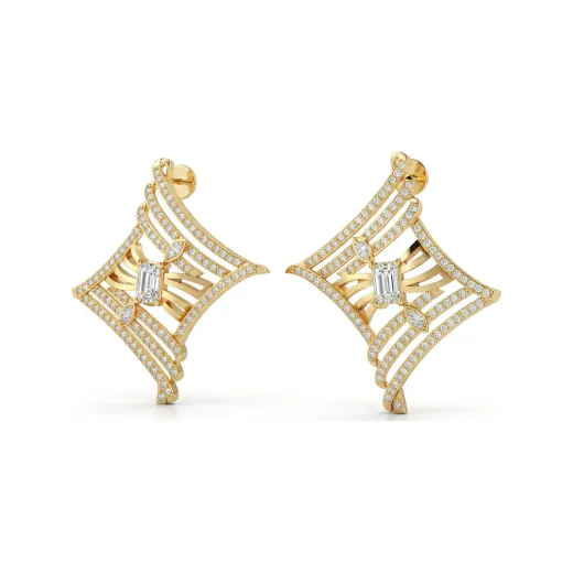 2.16 CTTW Baguette Lab Grown Diamond Kite-Shape Pave Stud Earrings | Art Deco
