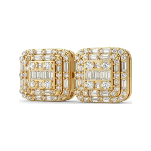 0.39 CTTW Baguette & Round Lab Grown Diamond Square Cluster Stud Earrings