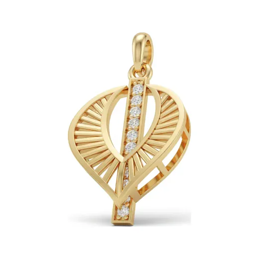 0.11 CTTW Openwork Leaf Pendant with Channel Diamond Line in 10K Yellow Gold