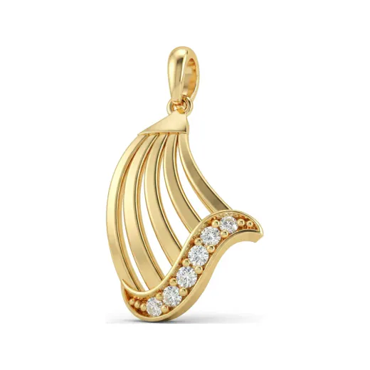 0.11 CTTW Modern Diamond Ribbon Fan Pendant in 10K Yellow Gold