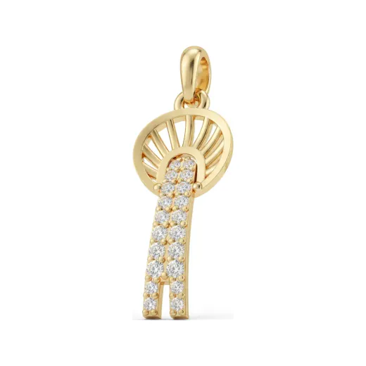 0.16 CTTW Micro-Pave Diamond Feather Fan Drop Pendant in 10K Yellow Gold