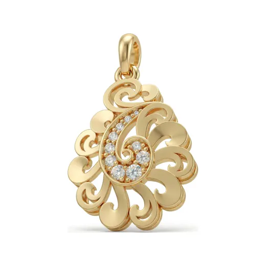 0.1 CTTW Diamond Paisley Scroll Filigree Pendant in 10K Yellow Gold