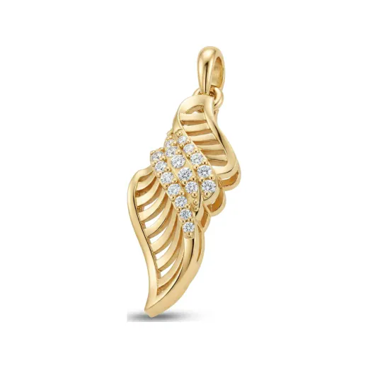 0.12 CTTW Pave Diamond Feather Leaf Pendant Necklace in 10K Yellow Gold