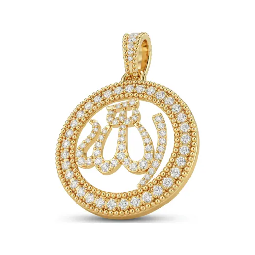 0.51 CTTW Diamond Allah Pendant Round Medallion in 10K Yellow Gold