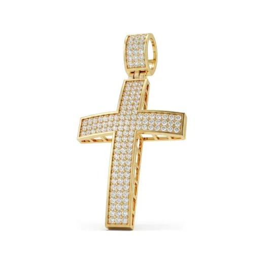 0.67 CTTW Iced Diamond Cross Pendant with Pave Bail in 10K Yellow Gold
