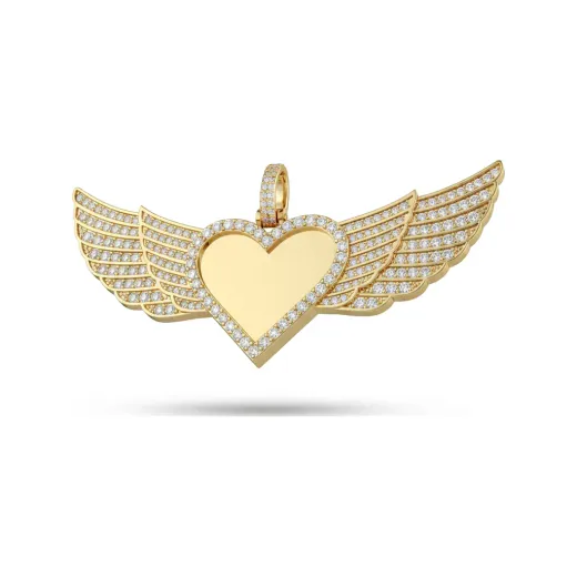 3.06 CTTW Diamond Winged Heart Pendant | Angel Wings Necklace in 10K Yellow Gold