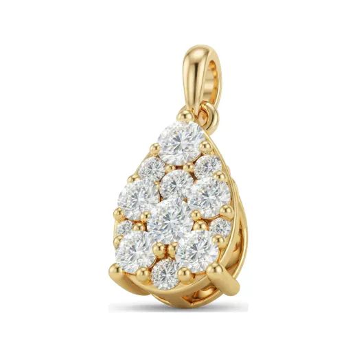0.84 CTTW Diamond Cluster Teardrop Pendant | Pear-Shape Necklace in 10K Yellow Gold