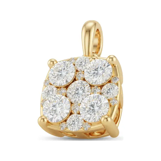 0.83 CTTW Cushion Diamond Cluster Pendant in 10K Yellow Gold