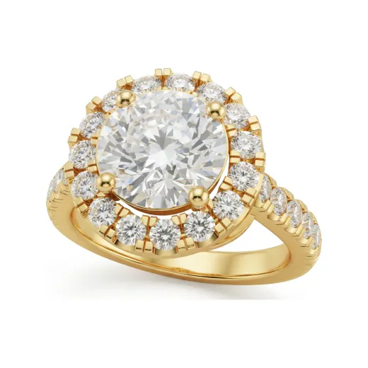 2.52 CTTW Cathedral Halo Engagement Ring | Pave Shoulders in 10K Yellow Gold