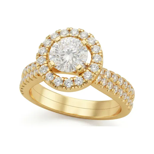 1.36 CTTW Micro-Pave Round Halo Bridal Set in 10K Yellow Gold