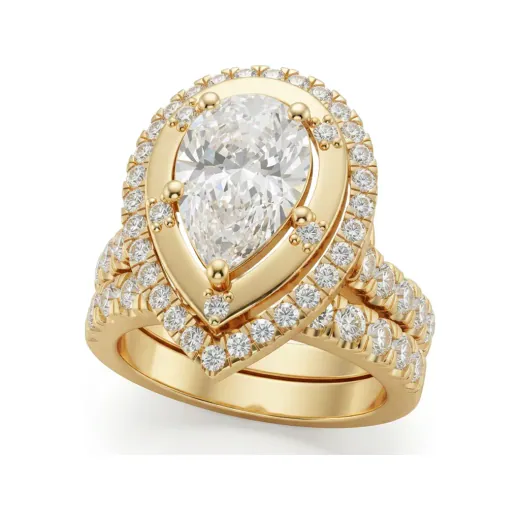 1.87 CTTW Pear Double Halo Bridal Set with Colored Stones in 10K Yellow Gold
